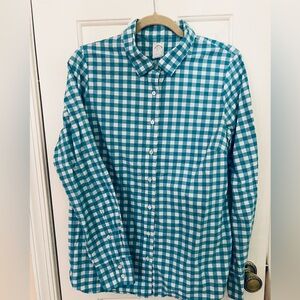 J. Crew Teal and White Gingham Blouse
